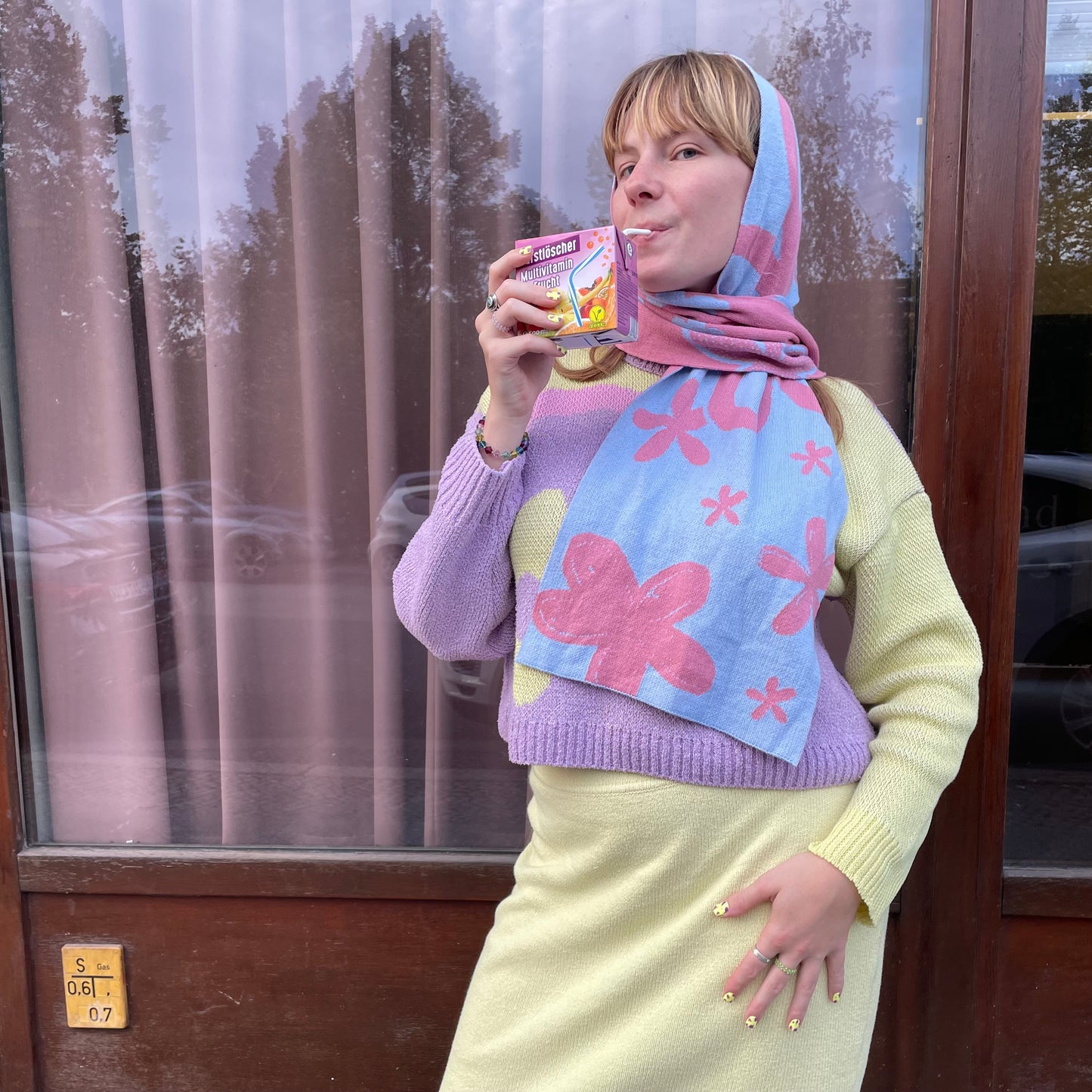 WOOL SCARF FLOWERS DOUBLE